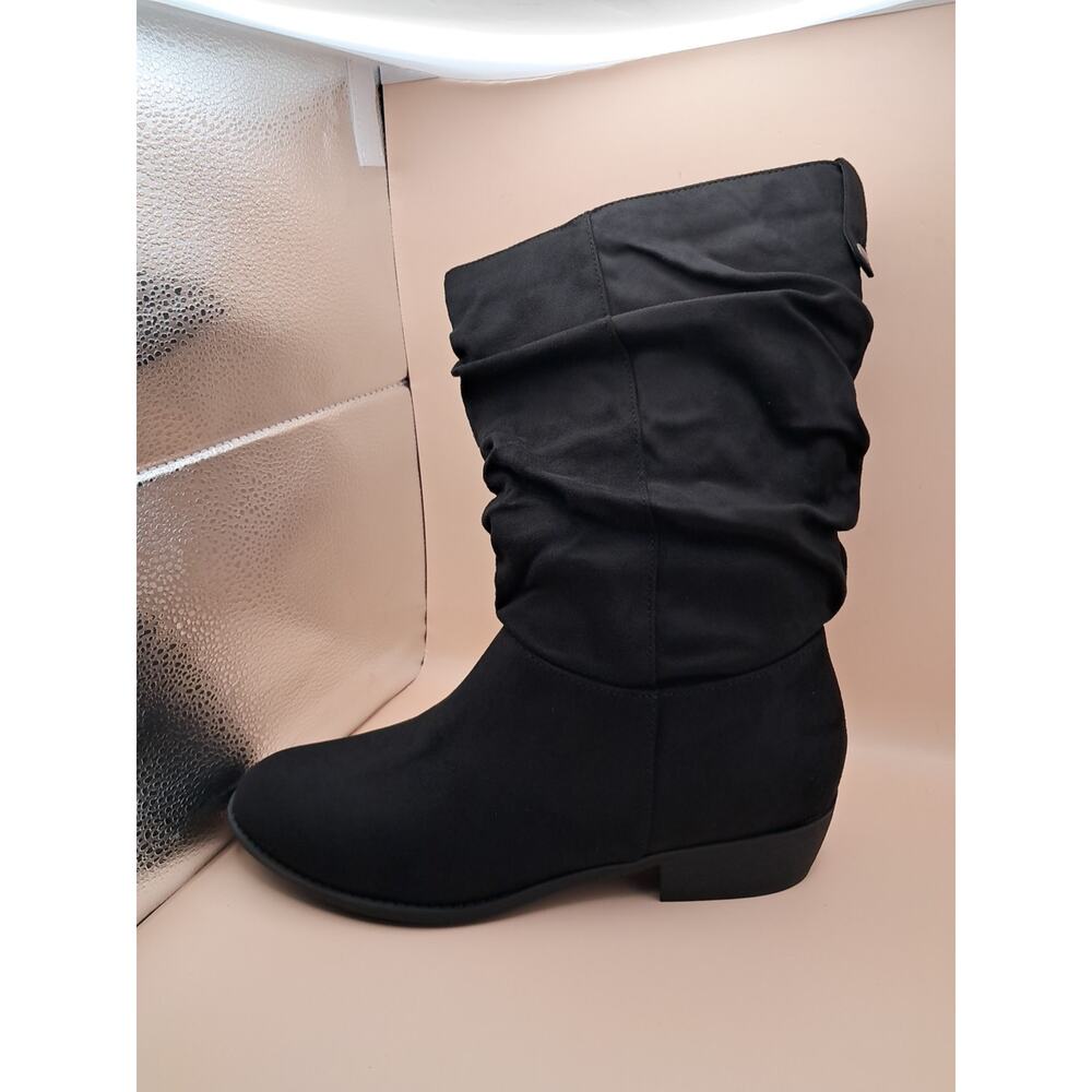 Lurnyet Women's Faux Suede Calf Slouch Zipper 1.5 Inch Heel color black size 10